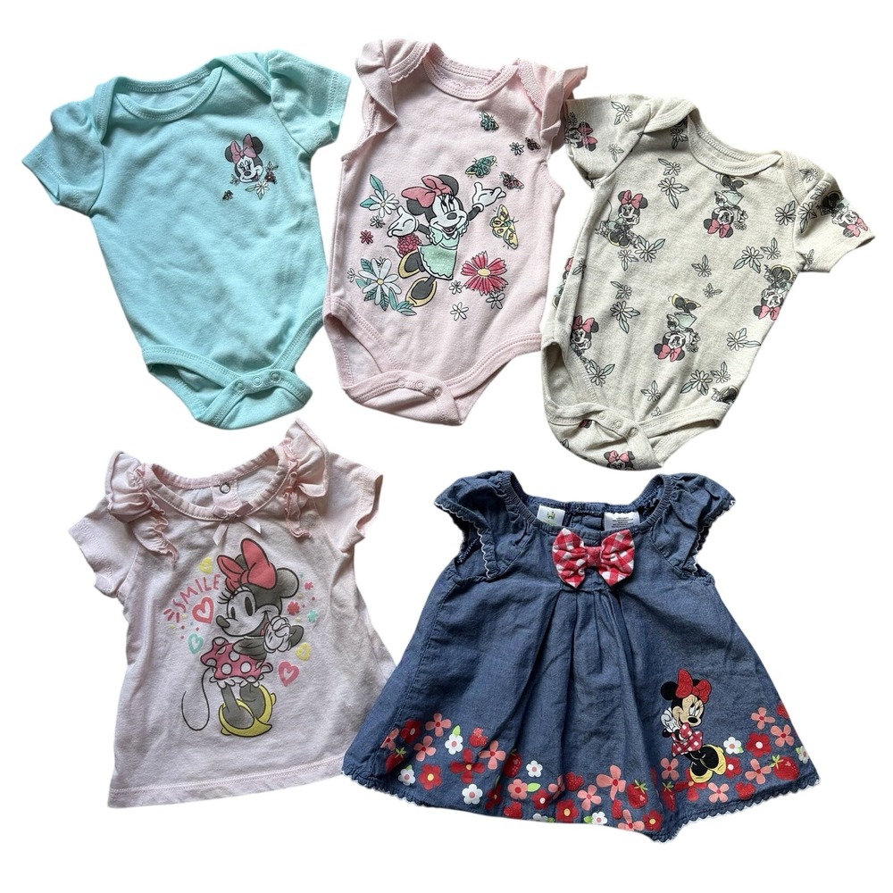 Disney Baby Girls Minnie Mouse Lot Of 5 Size‎ 3-6M Pink Blue Dress Bodysuits